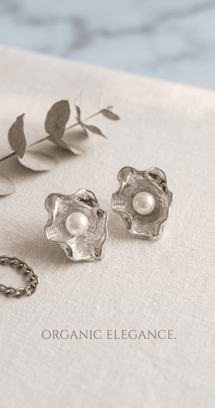 Organic Pearl Stud Earrings (Silver)